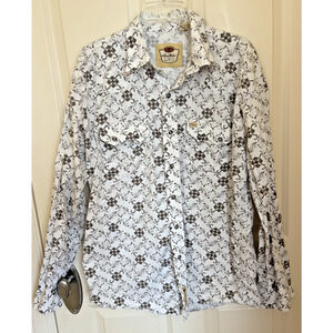 LARRY MAHAN Men's Cowboy Rodeo Western Pearl Snap Print Dress Shirt Sz XL